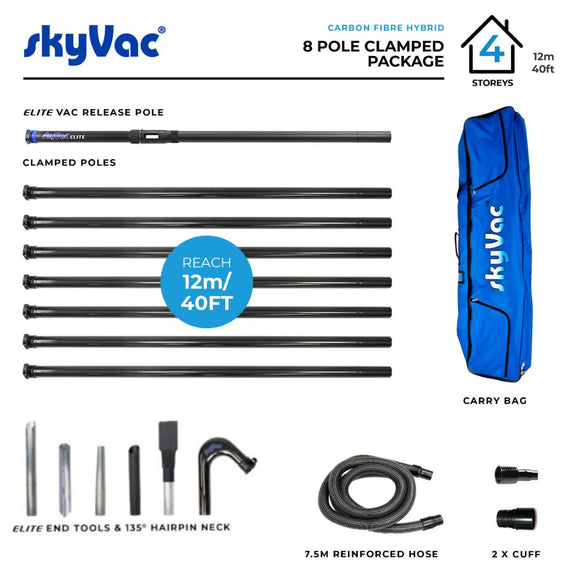 SkyVac®️ Hybrid Clamped Pole Set with Hose, Neck & End Tools (You Choose)